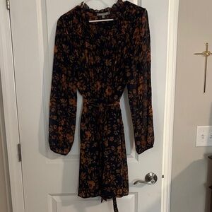 Daniel Rainn Black and Orange Floral Long Sleeve Dress